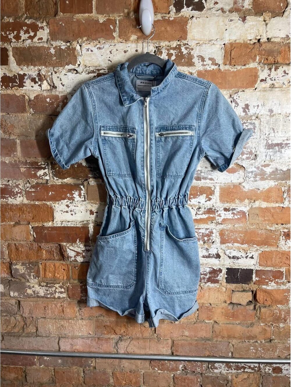 Redial Premium Denim Collection Women's Short Sleeve Denim Romper Size S